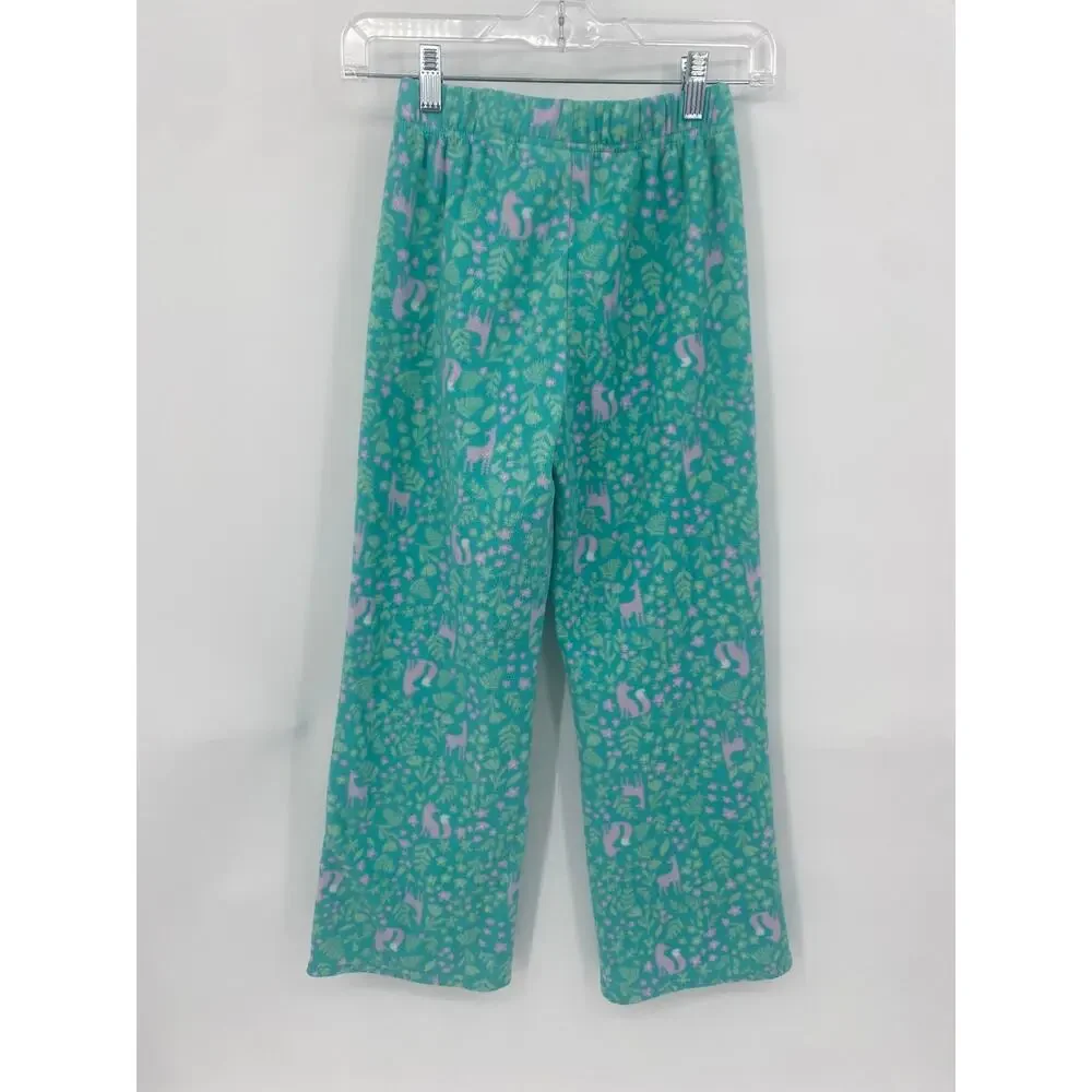 Eddie Bauer Kids Teal Green Fleece Pajama Pants Fox Deer Print M 10/12